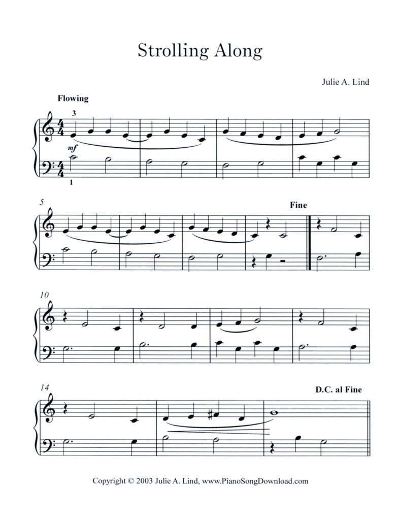 Strolling Along Level 1 original piano solo by Julie Lind