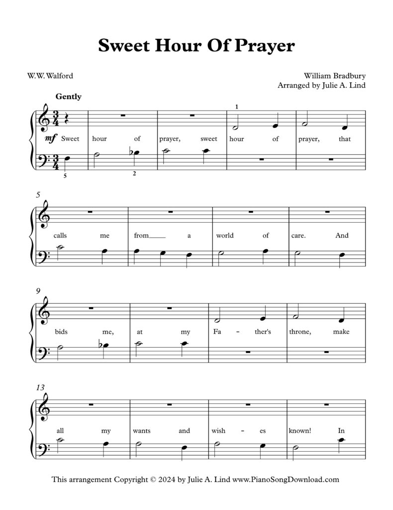 Sweet Hour of Prayer Level 1 piano sheet music