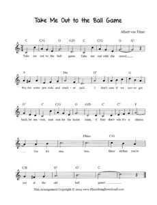 Take Me Out to the Ball Game lead sheet in C Major with lyrics and chord symbols