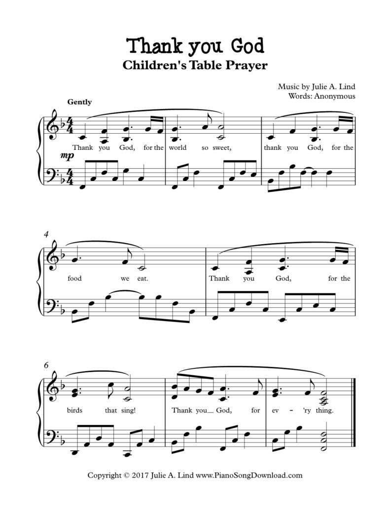Thank You God Children's Table Prayer original piano song by Julie Lind