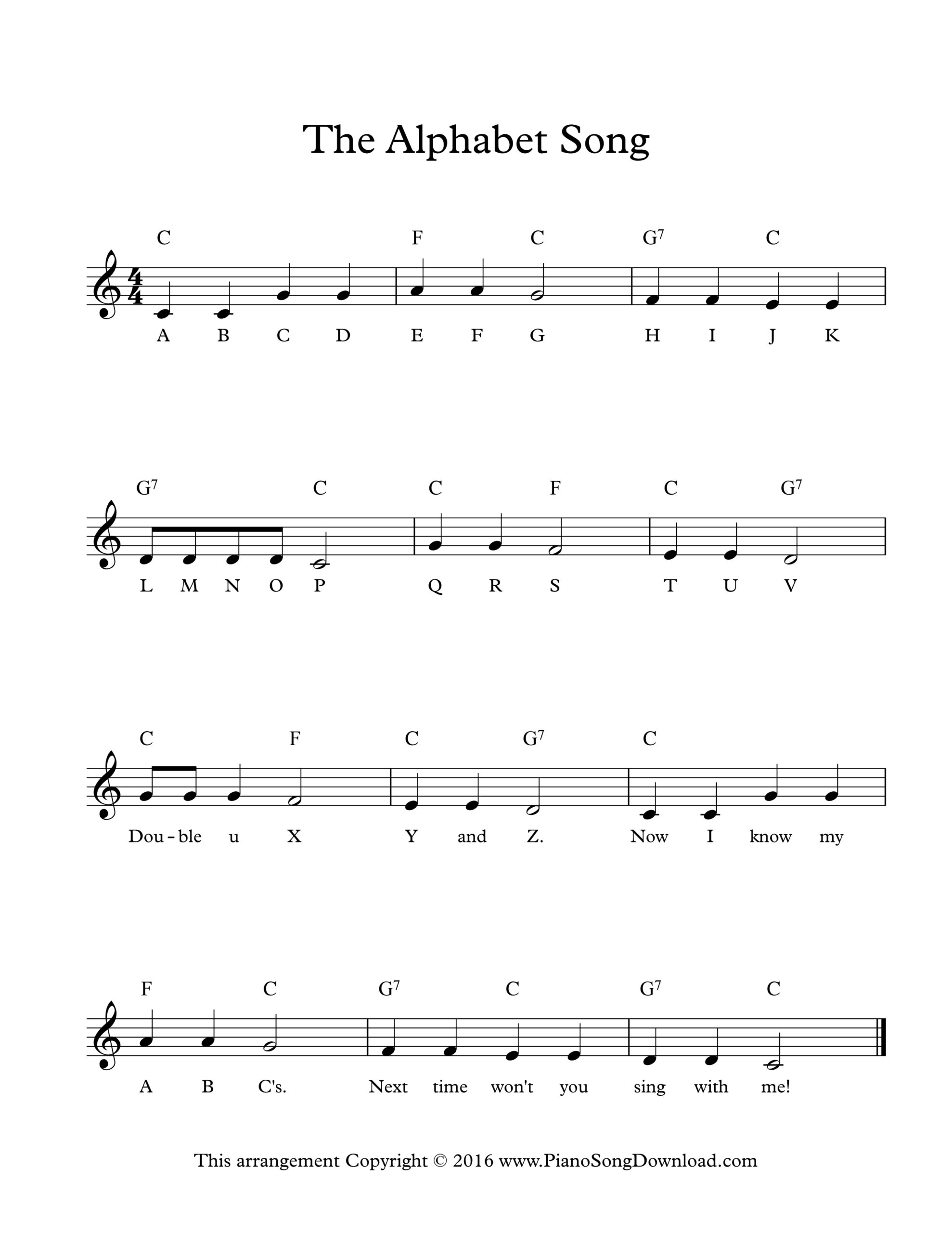 The Alphabet Song – Lead Sheet – Piano Song Download