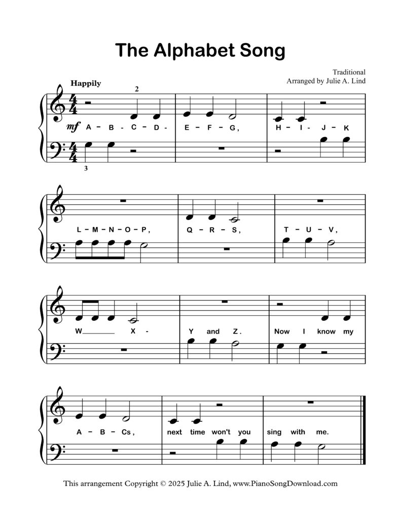 The Alphabet Song Level 1 piano sheet music