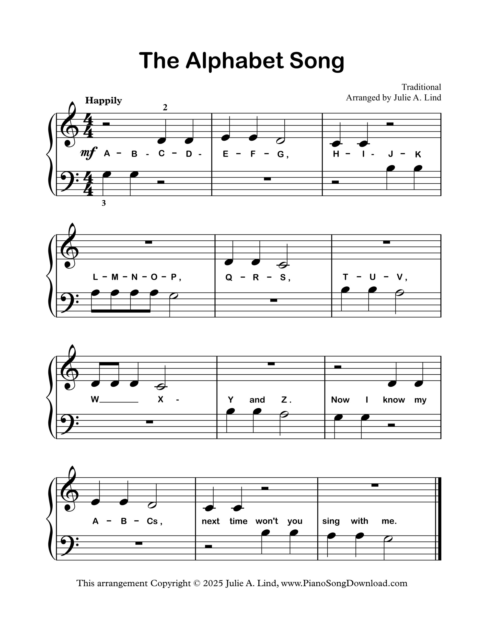 The Alphabet Song – Level 1 – Piano Song Download