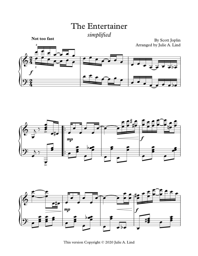 The Entertainer Simplified Piano