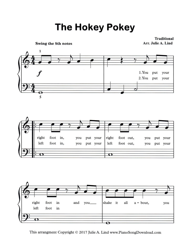 The Hokey Pokey Level 2 piano sheet music in G position
