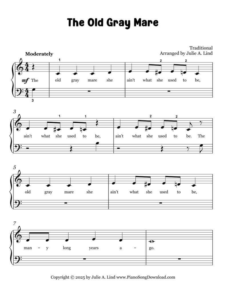The Old Gray Mare Level 1 piano sheet music