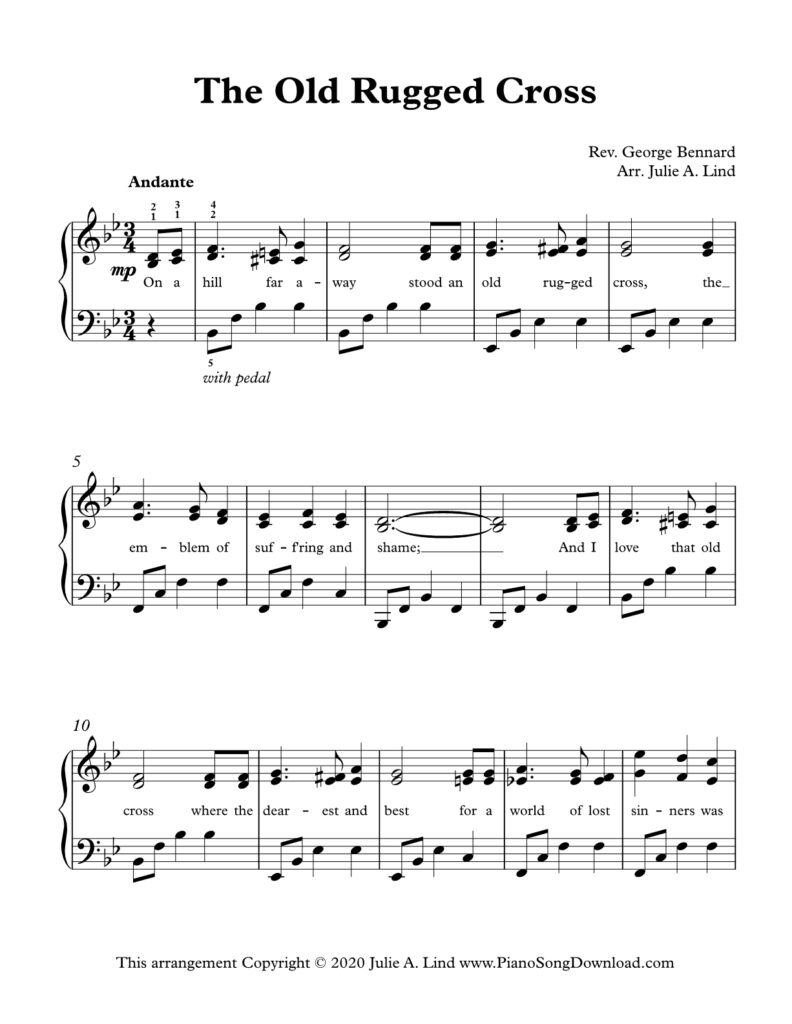 The Old Rugged Cross intermediate piano arrangement