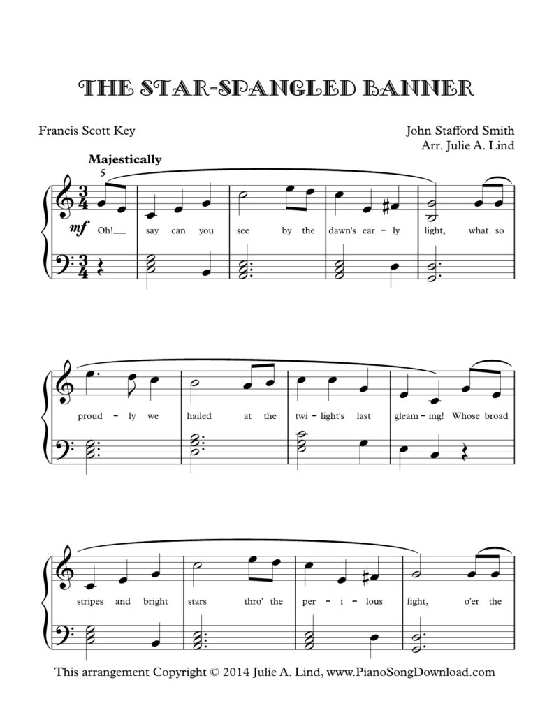 The Star-Spangled Banner intermediate piano arrangement