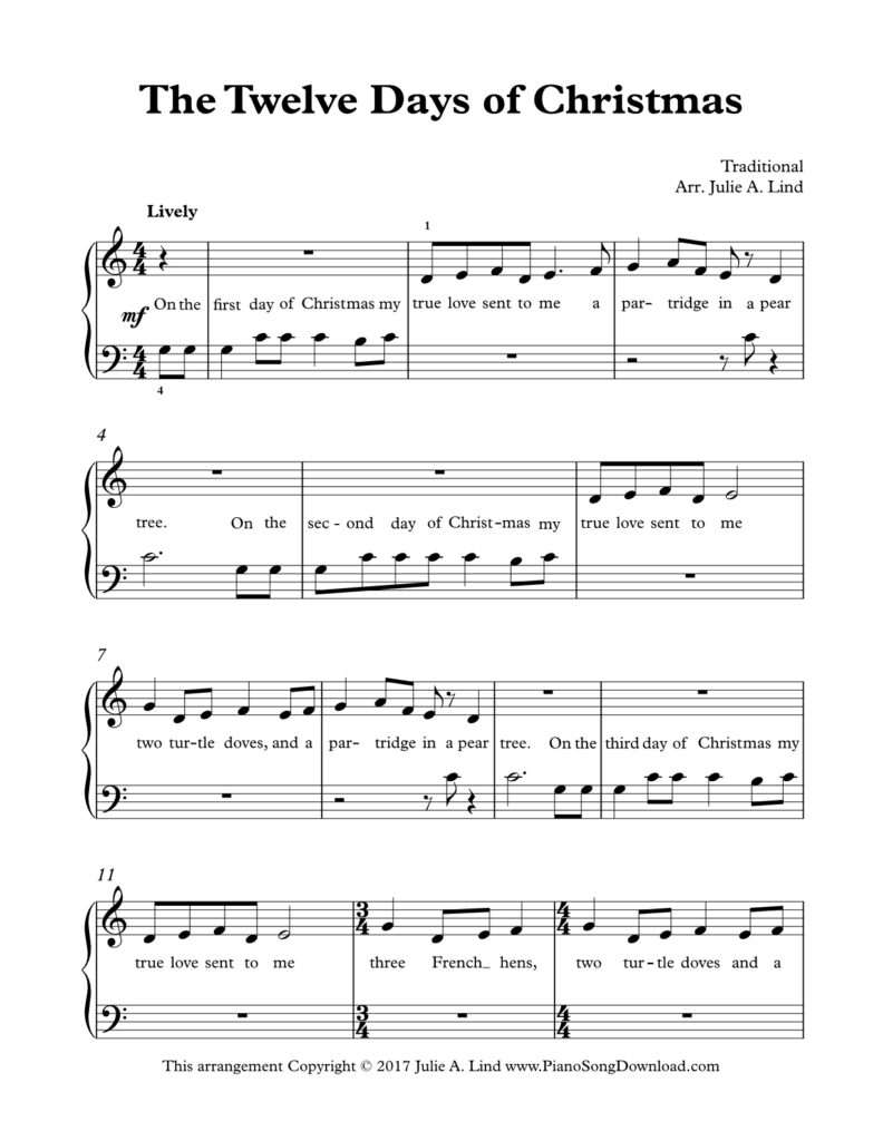 The Twelve Days of Christmas Level 1 piano sheet music
