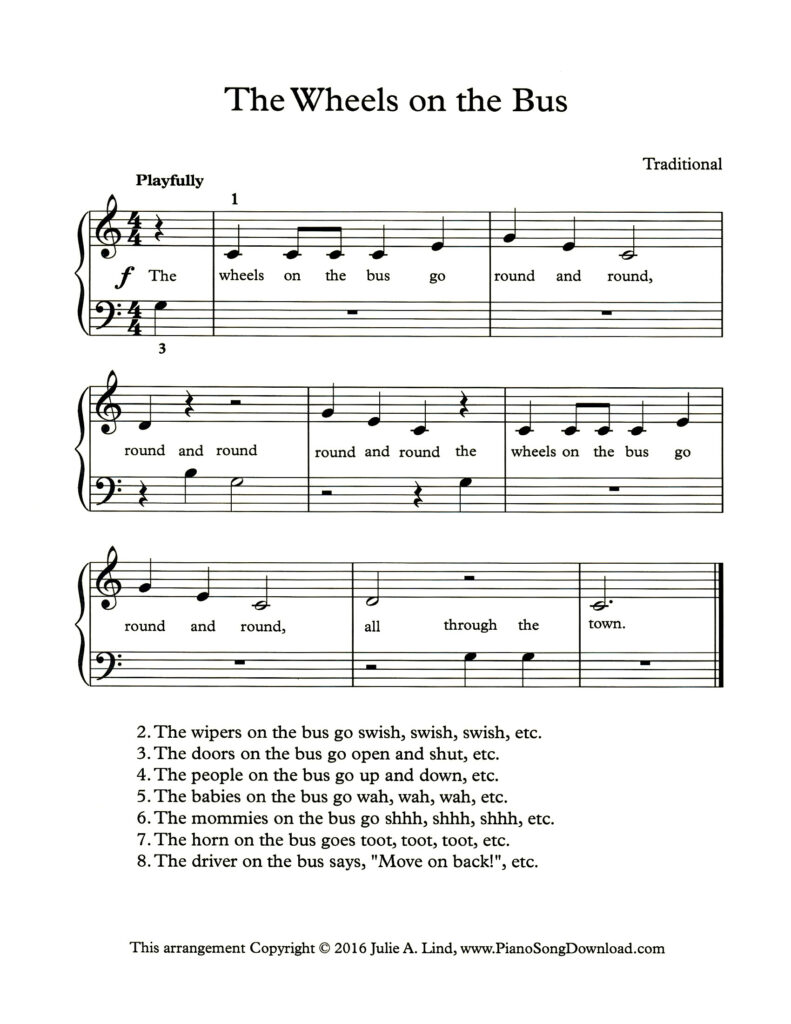 The Wheels on the Bus Level 1 piano sheet music