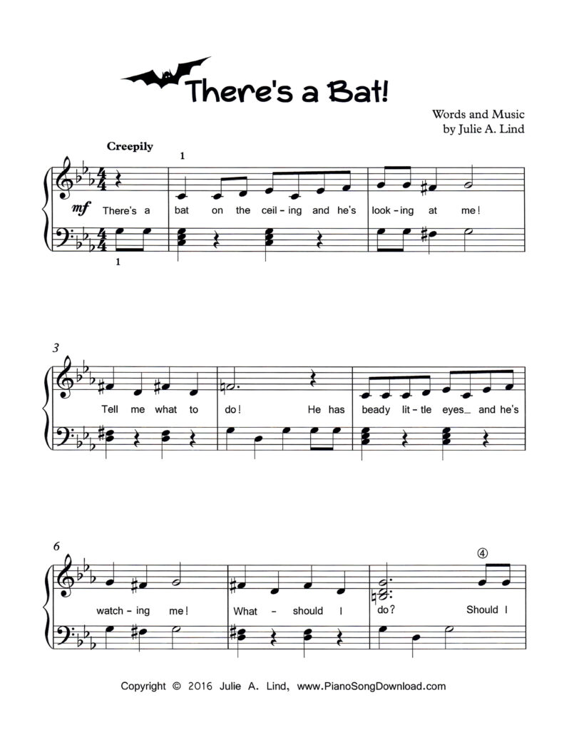 There's a Bat Level 3 original Halloween piano solo in C minor by Julie Lind