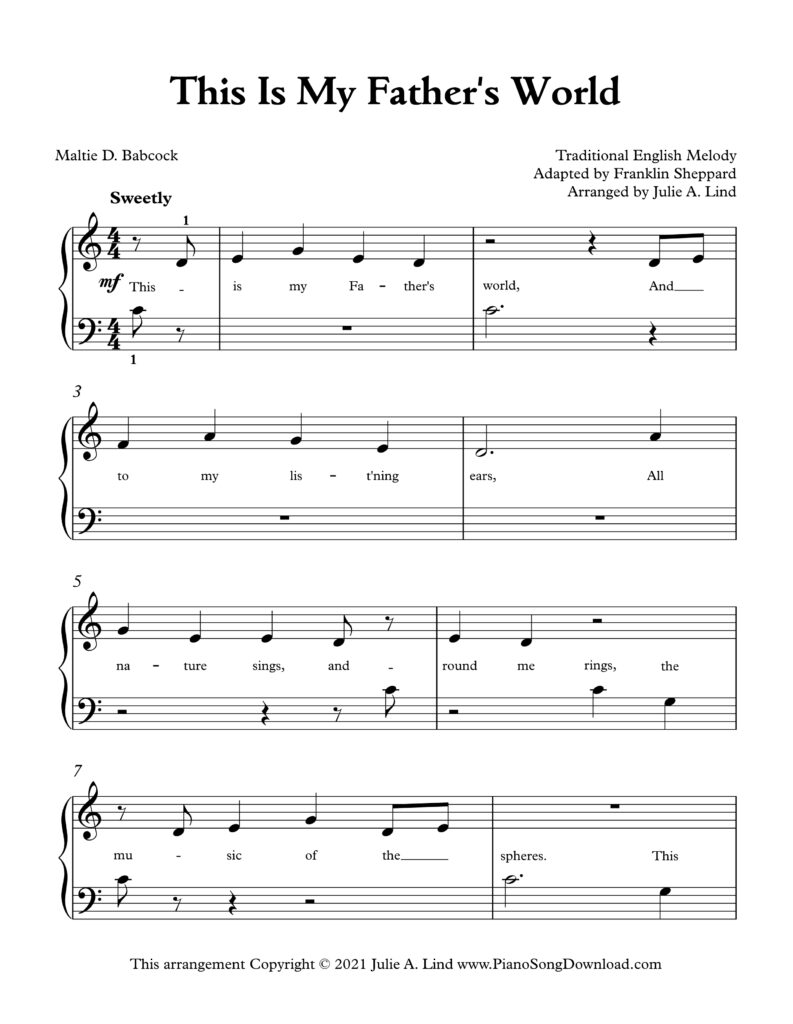 This Is My Father's World Level 1 piano sheet music with lyrics and tutorial