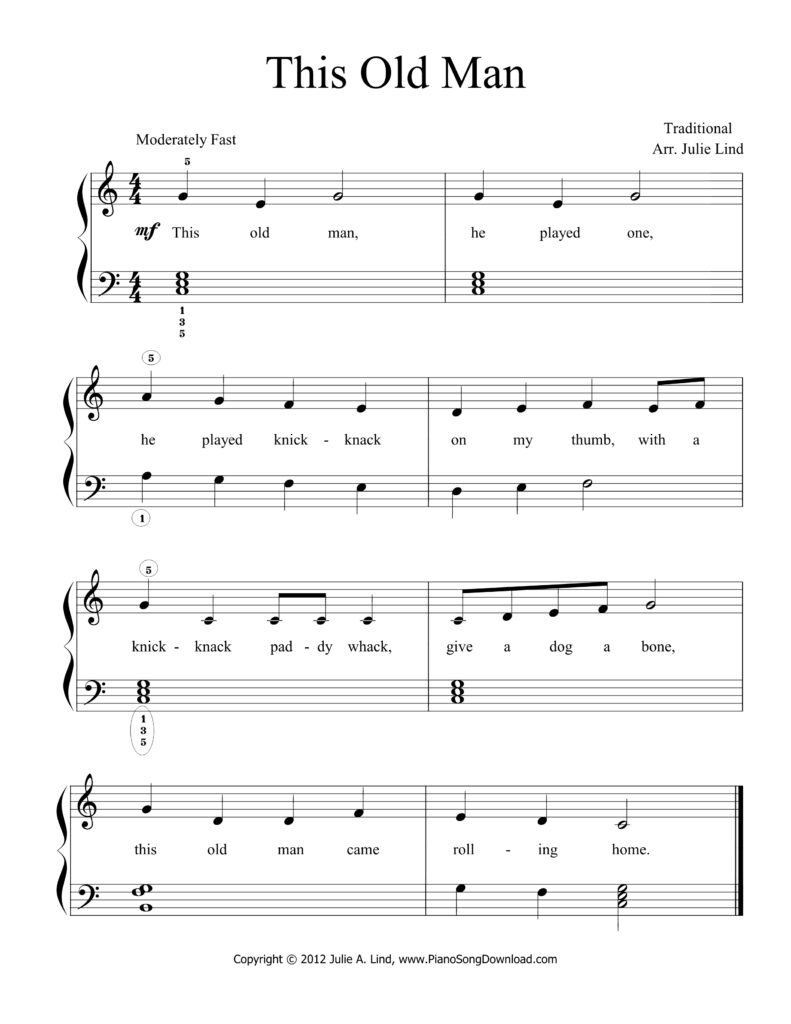 This Old Man Level 2 piano sheet music in C Major with I and V7 chords