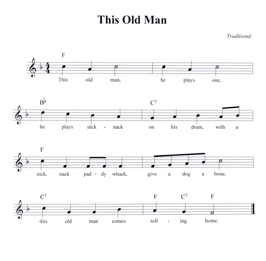 This Old Man lead sheet in F Major with lyrics and chord symbols