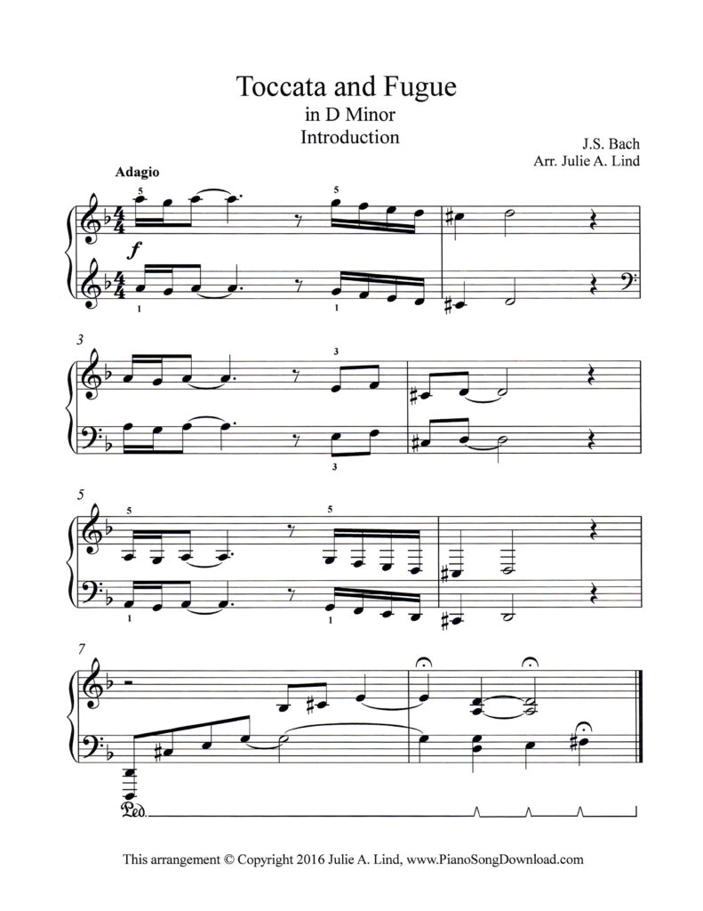 Toccata and Fugue in D Minor intro by J.S. Bach piano sheet music