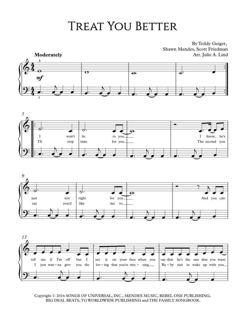 Treat You Better - Piano