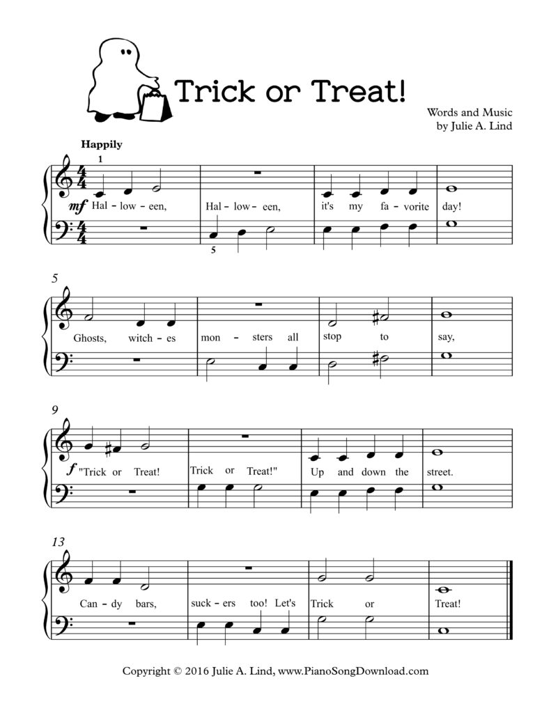 Trick or Treat Level 1 original Halloween piano solo by Julie Lind