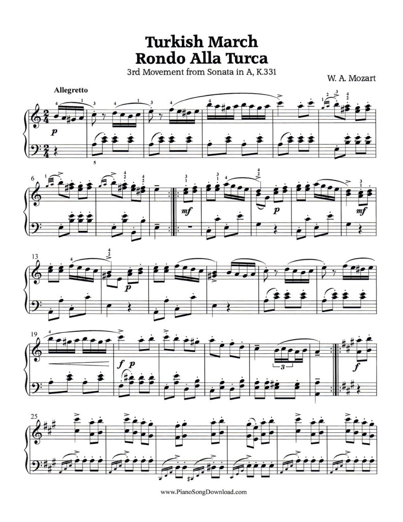 Turkish March Rondo Alla Turca by Mozart piano sheet music