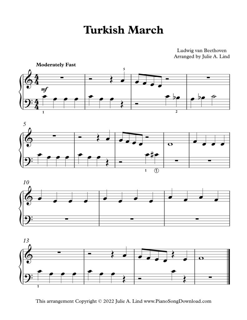 Turkish March by Beethoven Level 1 piano sheet music with tutorial
