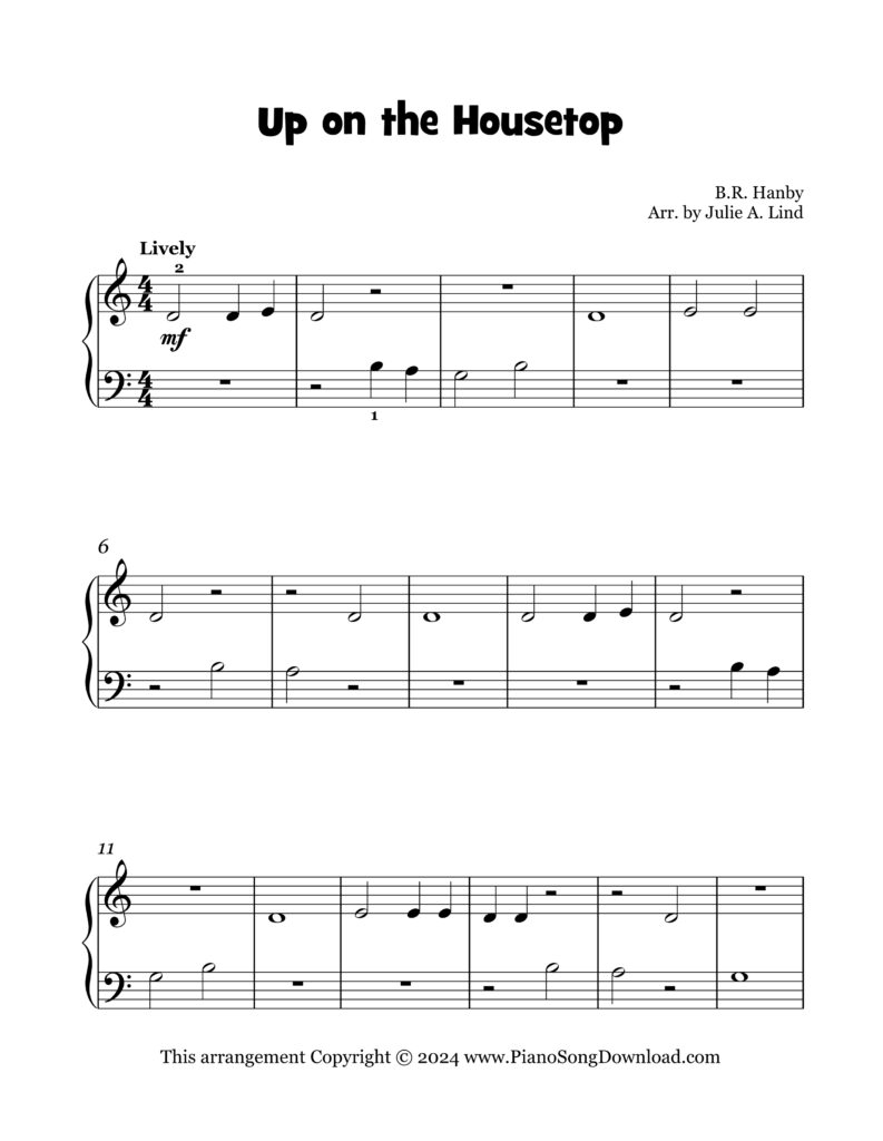 Up on the Housetop Level 1 piano sheet music with tutorial