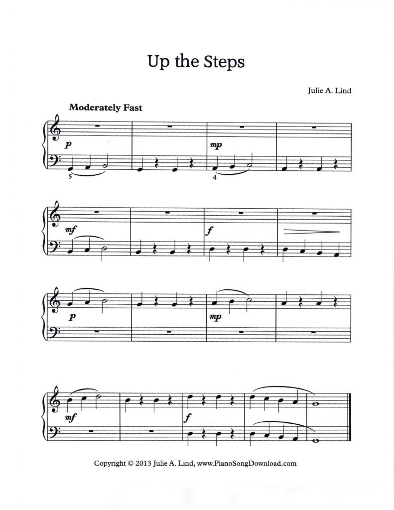 Up the Steps Level 1 original piano solo in Low G Position