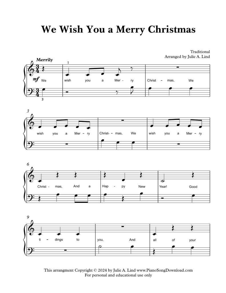 We Wish You a Merry Christmas Level 1 piano sheet music