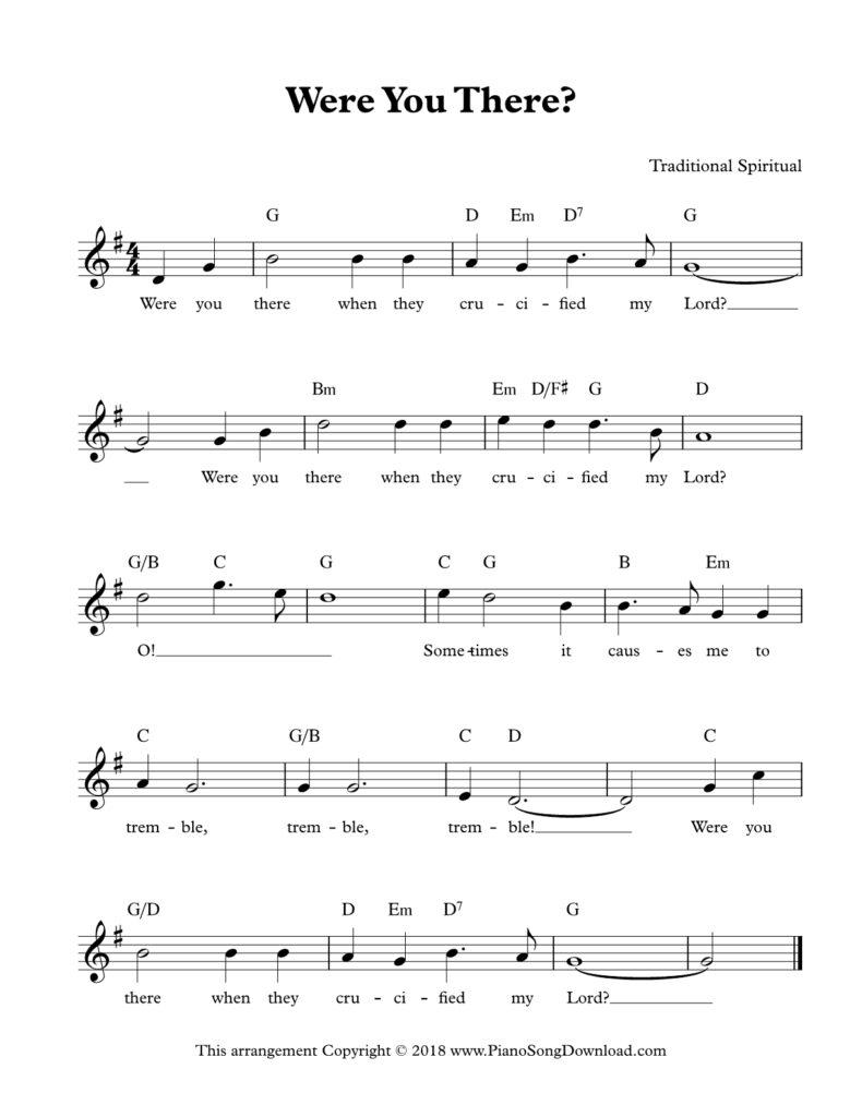 Were You There? lead sheet in G Major with lyrics and chord symbols
