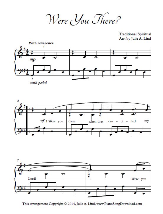 Were You There intermediate piano arrangement in G Major