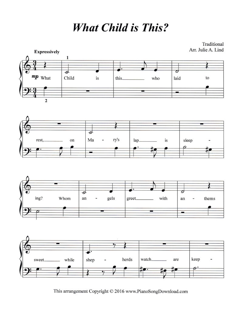 What Child Is This Level 1 piano sheet music with lyrics and tutorial