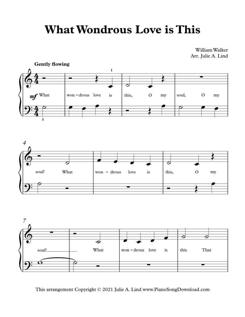 What Wondrous Love Is This Level 1 piano sheet music with lyrics and tutorial