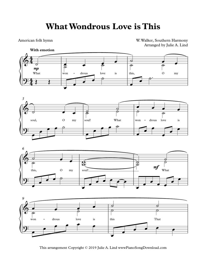 What Wondrous Love Is This intermediate piano arrangement in D minor