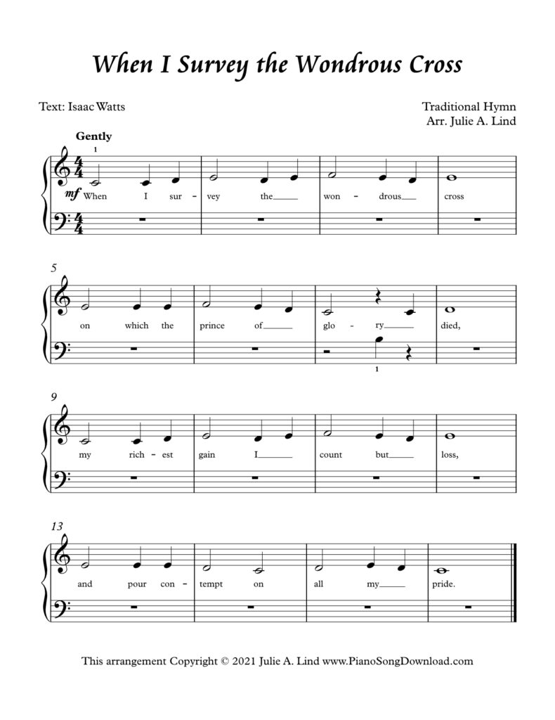 When I Survey the Wondrous Cross Level 1 piano sheet music with tutorial