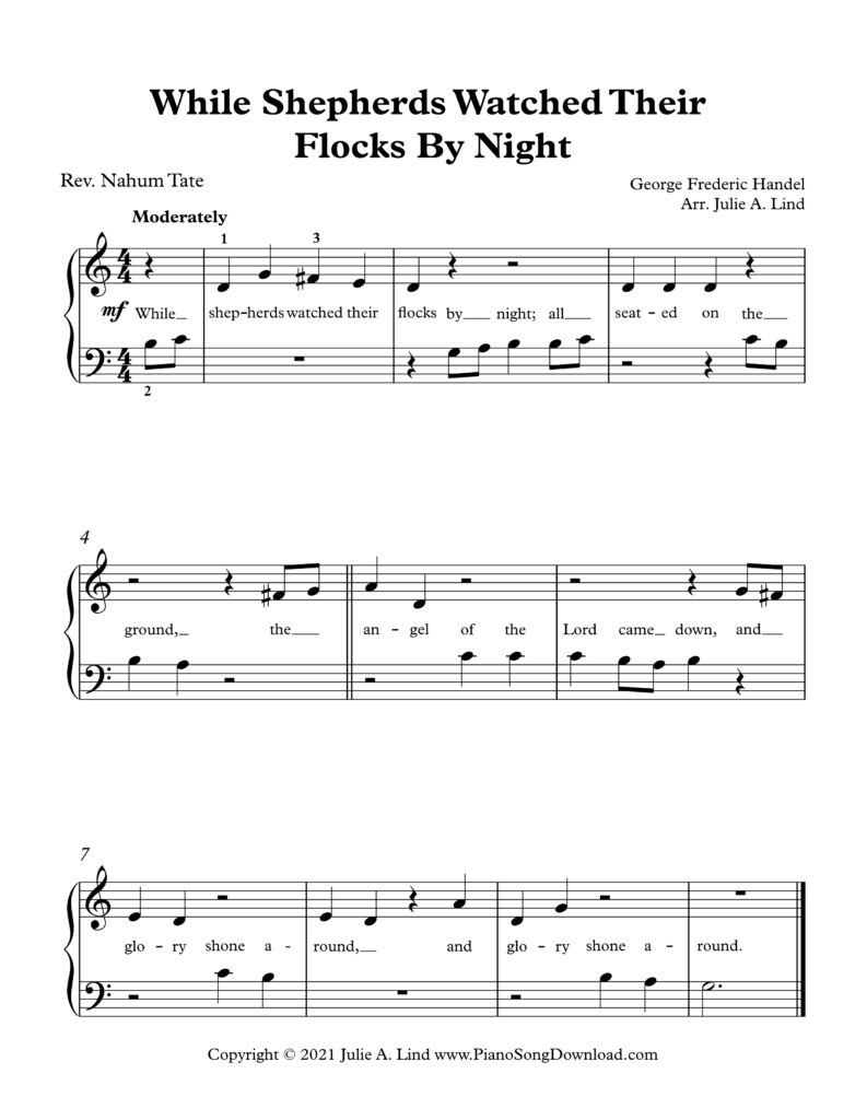 While Shepherds Watched Their Flocks by Night Level 1 piano sheet music with tutorial