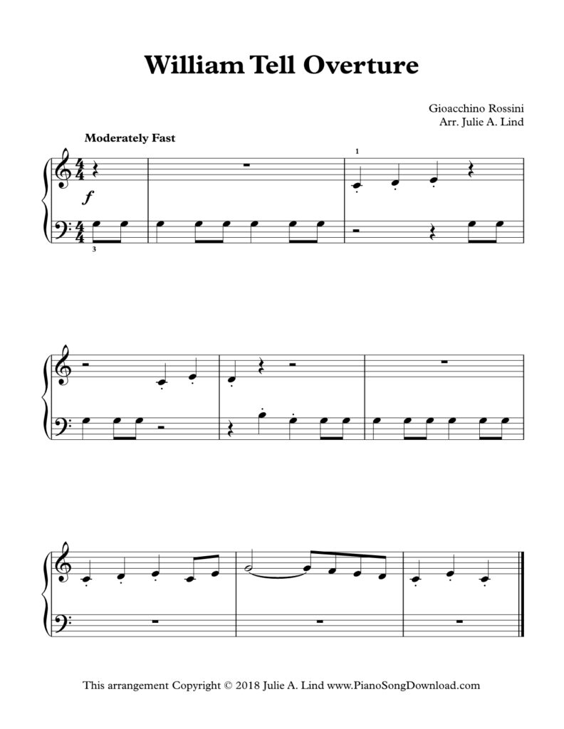 William Tell Overture Level 1 piano sheet music with tutorial