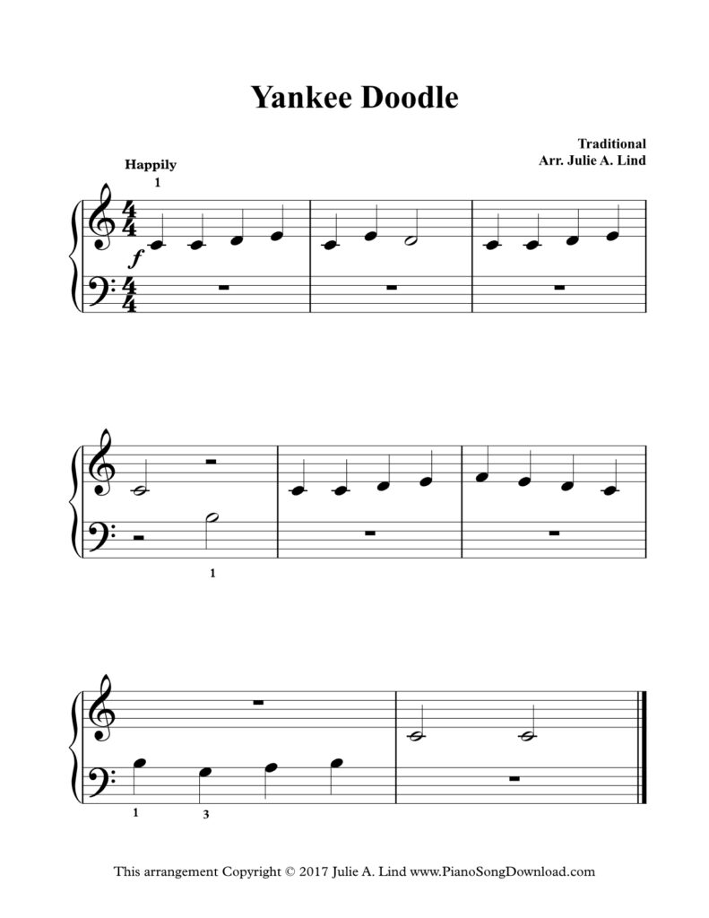 Yankee Doodle Level 1 piano sheet music with tutorial