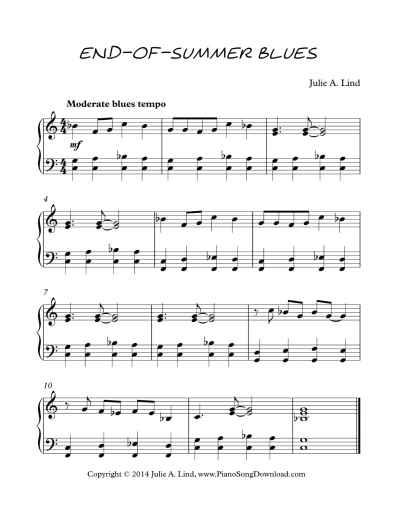 End-of-Summer Blues Level 3 blues piano solo by Julie Lind