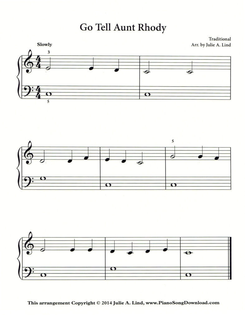 Go Tell Aunt Rhody Level 1 piano sheet music