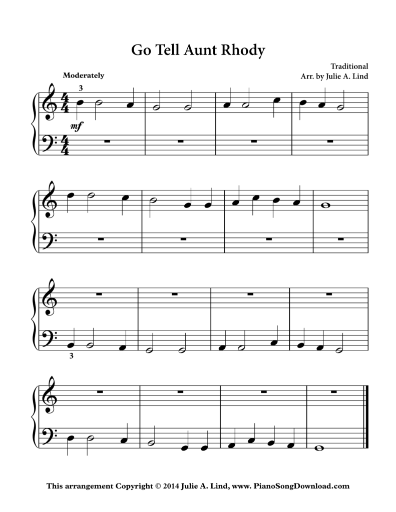 Go Tell Aunt Rhody G Position Level 1 piano sheet music