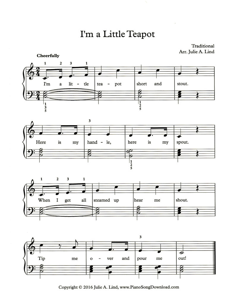 I'm a Little Teapot Level 3 piano sheet music in C major