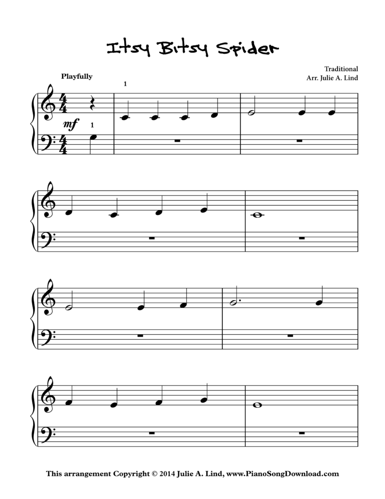 tsy Bitsy Spider Level 1 piano sheet music for beginners