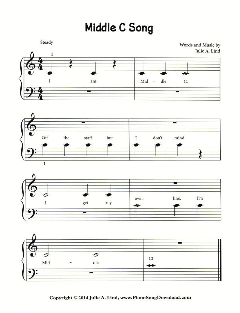 Middle C Song beginner piano sheet music by Julie Lind