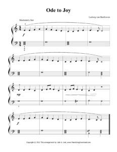 Ode to Joy Level 2 piano sheet music with melody and left-hand chords