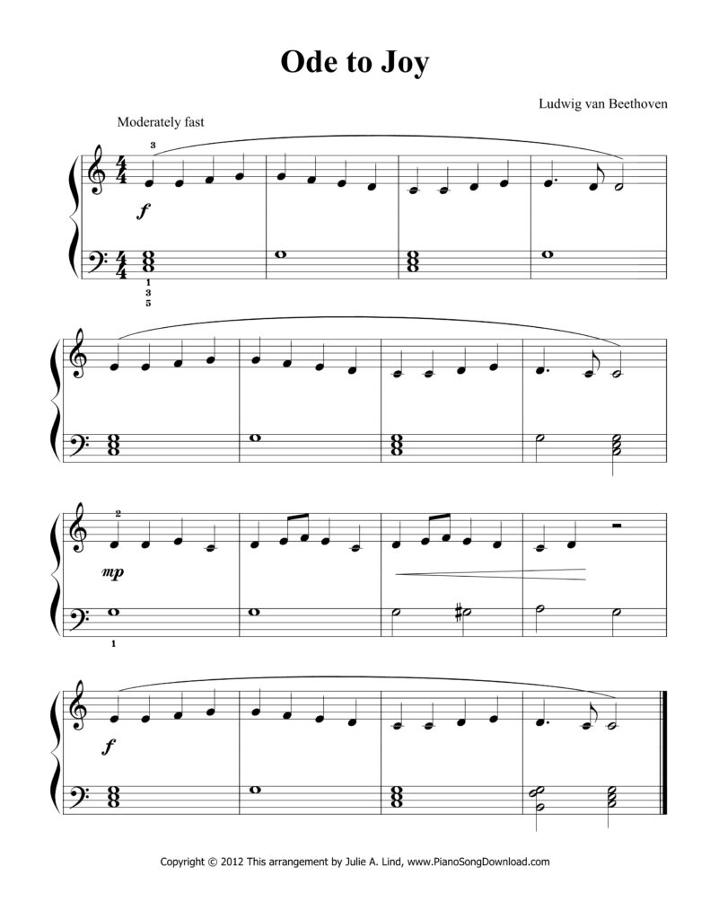 Ode to Joy Level 2 piano sheet music with melody and left-hand chords