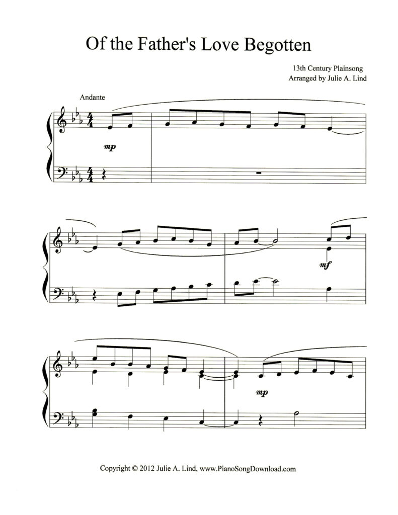 Of the Father's Love Begotten Level 3 piano arrangement by Julie Lind