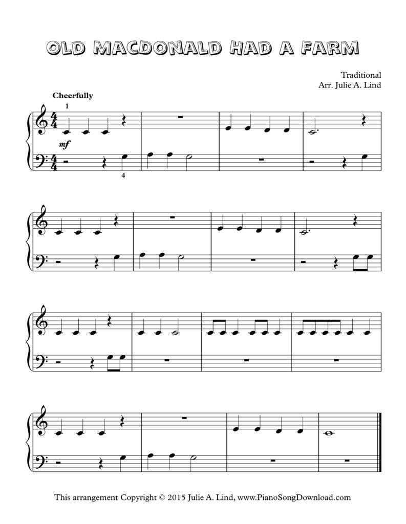 Old MacDonald Had a Farm Level 1 piano sheet music
