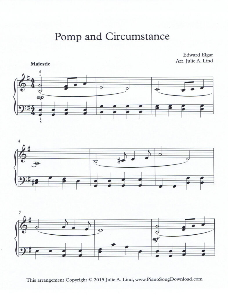 Pomp and Circumstance Graduation Song Level 3 piano arrangement in G major