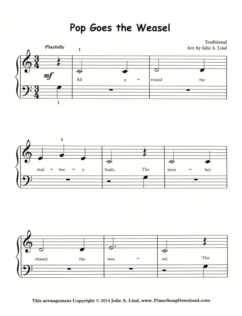 Pop Goes the Weasel Level 1 piano sheet music