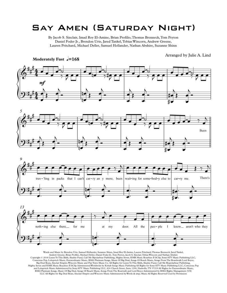 Say Amen arranged by Julie Lind