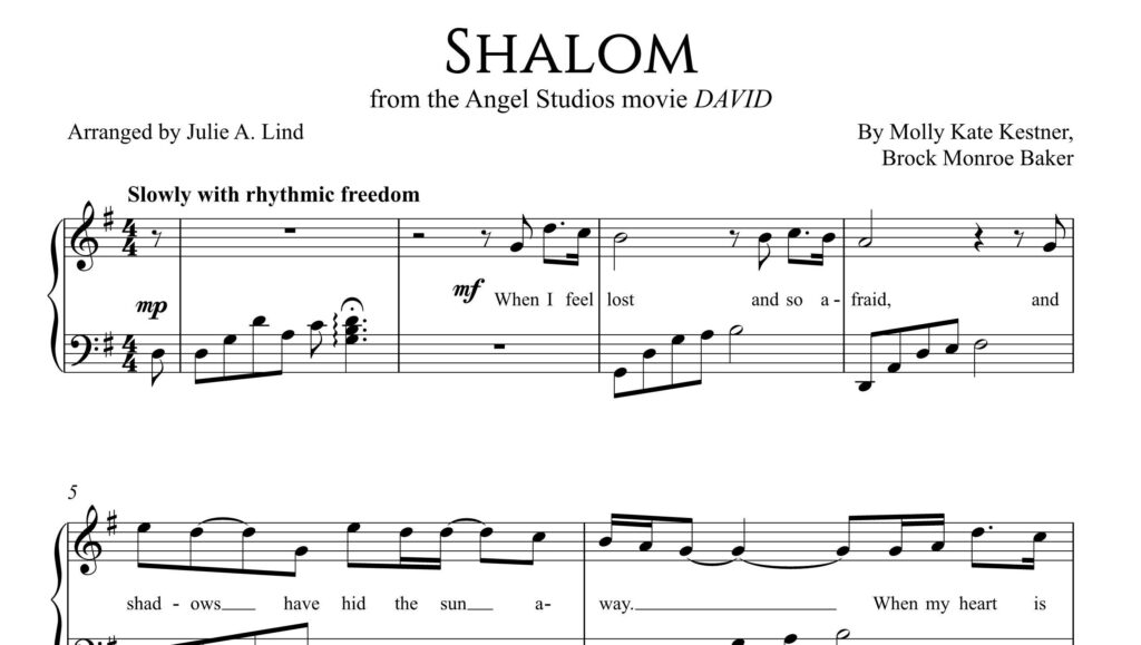 Shalom from DAVID, level 3 piano arrangement by Julie Lind