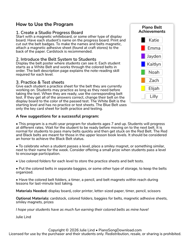 How to Use the Piano Note Reading Achievement Program by Julie Lind